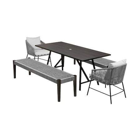 Armen Living Koala Calica and Camino 5 Piece Outdoor Dining Set with Dark Eucalyptus Wood 840254333796